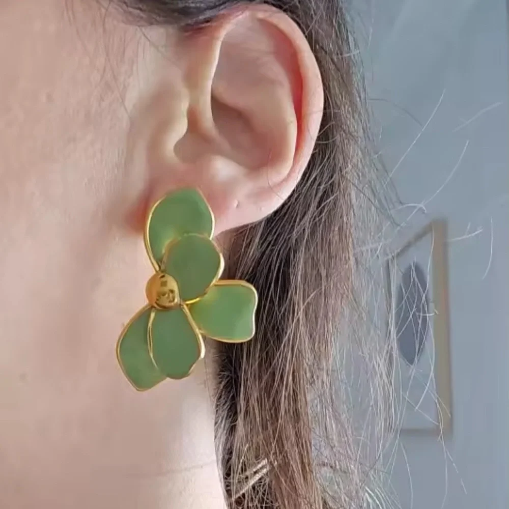 Sage Green Petal Floral Earrings